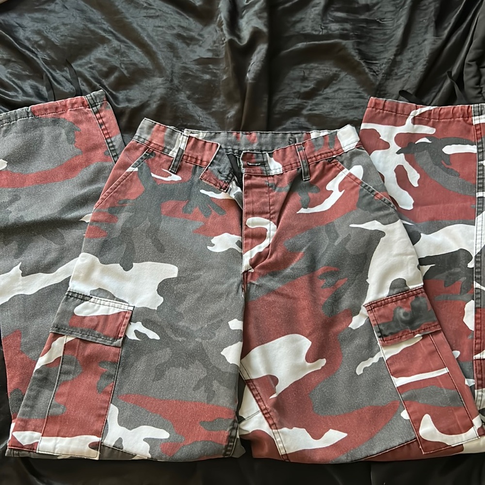 Red camo cargo pants